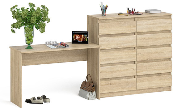 Мори Стол письменный МСП1200.1 + Комод МК1200.10, цвет дуб сонома, ШхГхВ 240,8х50х115 см., универсальная сборка
