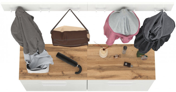 Октава Прихожая 05, цвет белый шагрень/дуб крафт золотой/фасады МДФ белый шагрень, ШхГхВ 129,8х35,4х180 см.