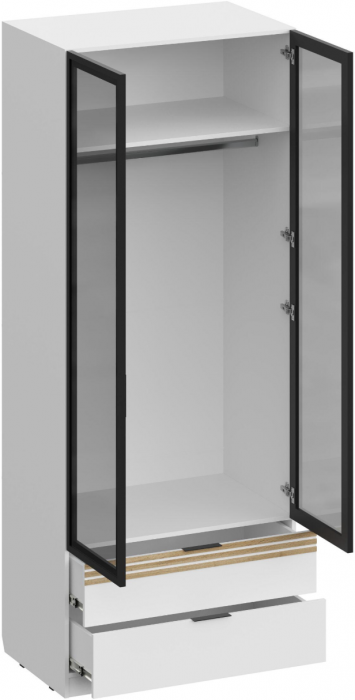 Шкаф-витрина 4-х створчатый с ящиками, Белый/Профиль МДФ Дуб вотан