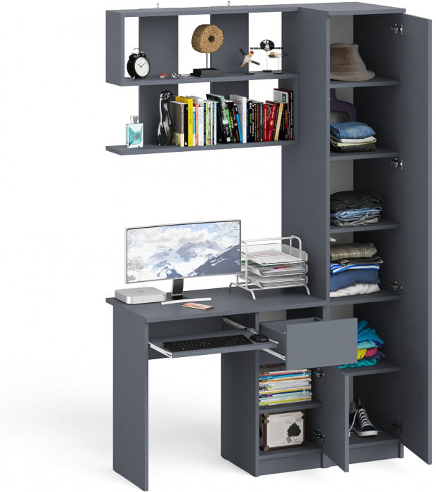 Мори компьютерный стол МС-1 правый + Пенал МШ400.1 + Полка 900, графит