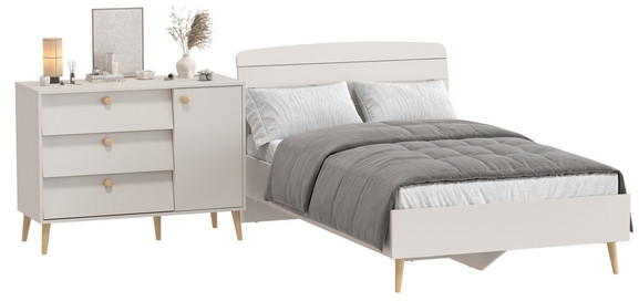 Афина Спальня Кровать 1200 + Комод, цвет кашемир серый, ШхГхВ 123,6х210,2х95,7 + 110х45,3х83 см., сп.м. 1200х2000 мм., б/м, основание есть