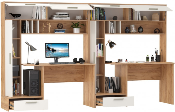 Лайт Стол письменный 03.243Н + Лайт Стол письменный 03.243Н, цвет дуб крафт золотой/белый премиум, ШхГхВ 300,4х57,3х179,9 см., НЕ универсальная сборка