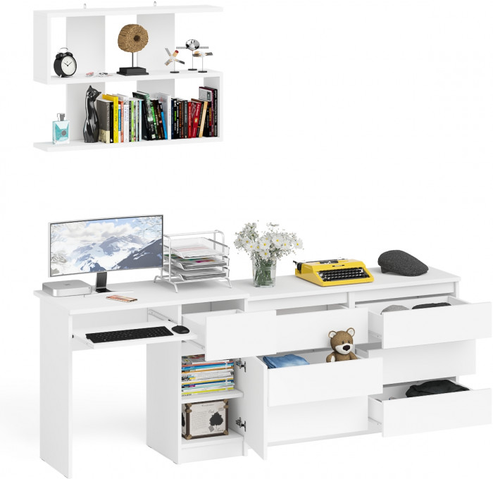 Мори Стол компьютерный МС-1 правый + Комод МК1200.6 + Полка 900, цвет белый, ШхГхВ 210,4х50х209,6 см., НЕ универсальная сборка