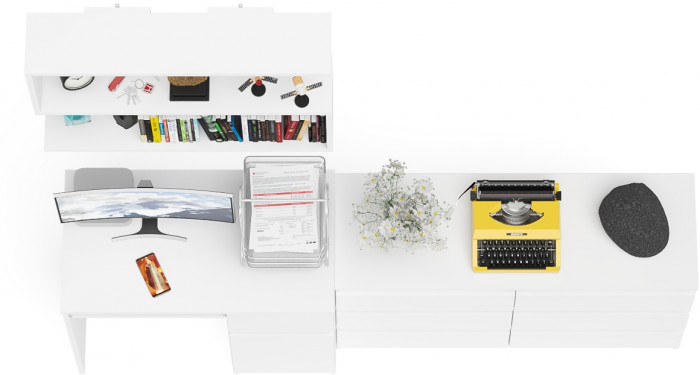 Мори Стол компьютерный МС-1 правый + Комод МК1200.6 + Полка 900, цвет белый, ШхГхВ 210,4х50х209,6 см., НЕ универсальная сборка