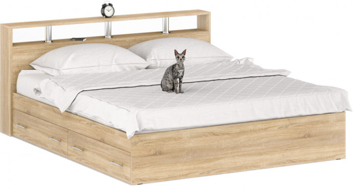 Камелия Кровать с ящиками 1800 + две тумбы, дуб сонома