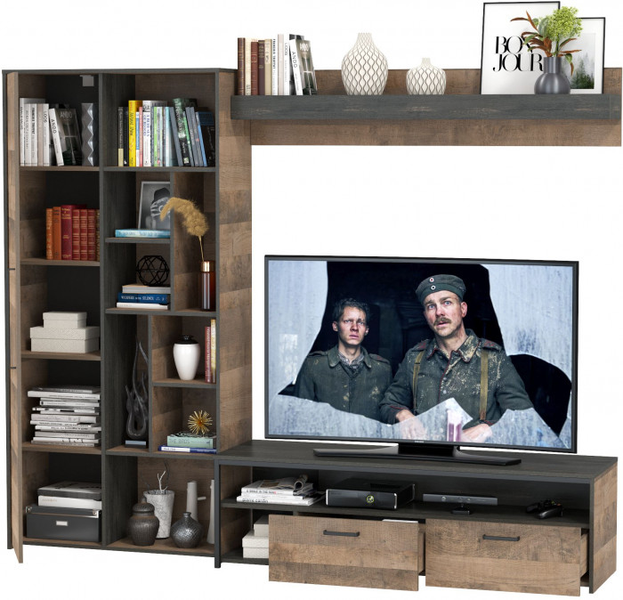 Трувор 13.70 Тумба под ТВ + 13.206 Шкаф-стеллаж + 15.60 Полка, дуб гранж песочный/интра