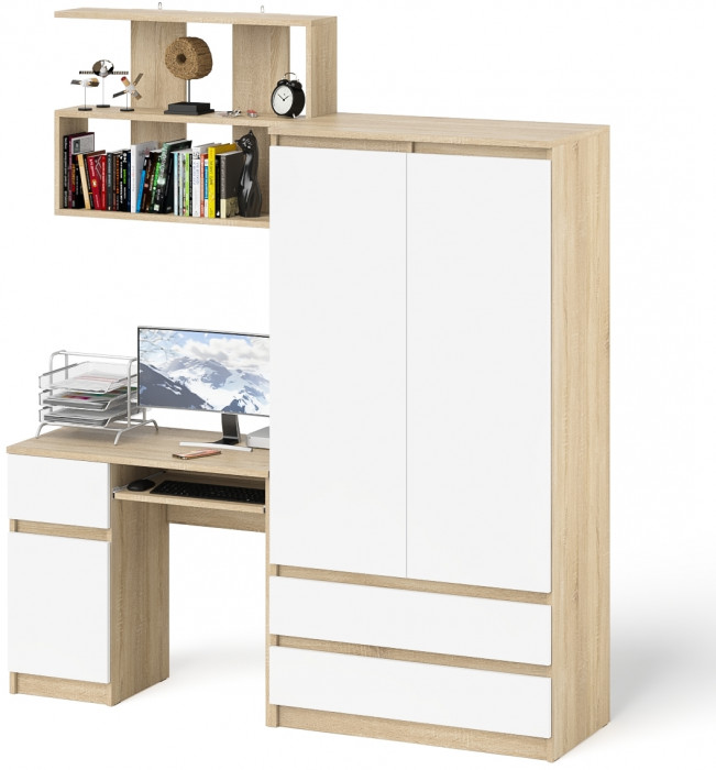 Мори компьютерный стол МС-1 левый + Шкаф МШ900.1 + Полка 900, дуб сонома/белый