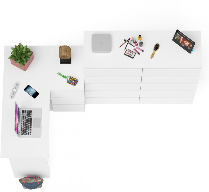 Мори Стол компьютерный МС-16 правый + Комод МК1200.10, цвет белый, ШхГхВ 244,8х84,9х115 см., выдвижные ящики справа, НЕ универсальная сборка