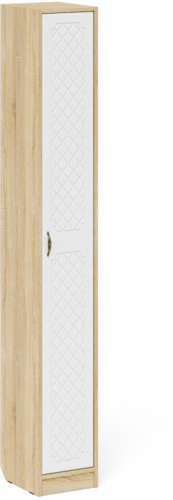 Прихожая П-6 Шкаф + Пенал, цвет дуб сонома/фасады МДФ белое дерево фрезеровка ромб, ШхГхВ 90х50х210 см., универсальная сборка