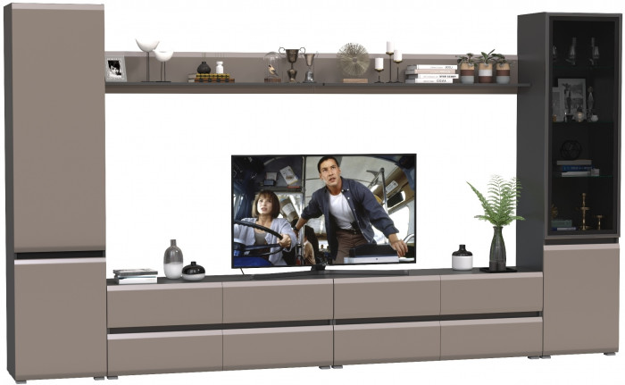 Сидней Комплектация № 104, цвет корпус: антрацит/фасады: МДФ веллюто капучино, ШхГхВ 359,8х41,3х205,2 см., универсальная сборка