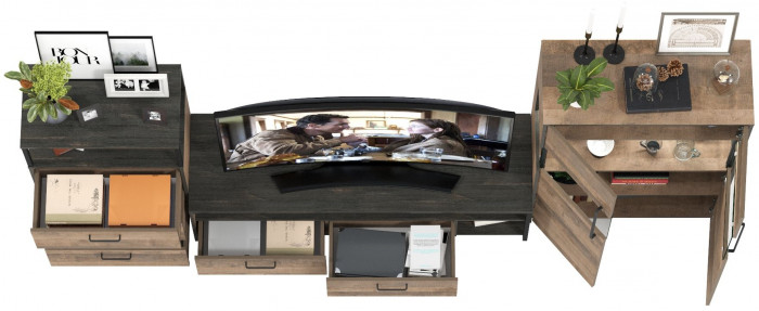 Трувор Гостиная 066, цвет дуб гранж песочный/интра, ШхГхВ 301,6х45,4х135,3 см., универсальная сборка