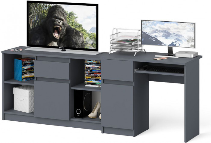 Мори Стол компьютерный МС-1 левый + Тумба МТВ1204.1, цвет графит, ШхГхВ 210,4х50х76,6 см., выдвижной ящик слева, НЕ универсальная сборка