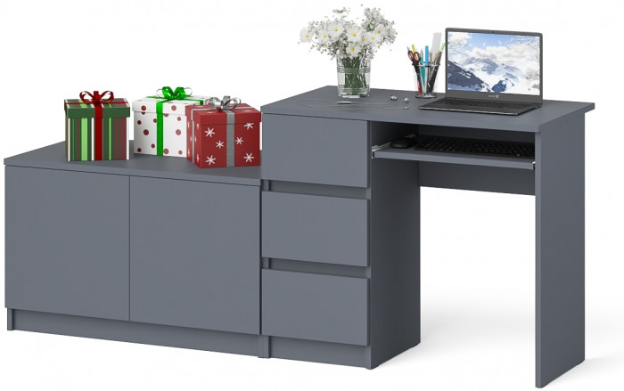 Мори Стол компьютерный МС-6 левый + Тумба МА900.1, цвет графит, ШхГхВ 180,4х50,4х76,6 см., выдвижные ящики слева, НЕ универсальная сборка