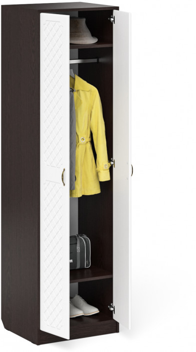 Прихожая П-6 Шкаф, венге/фасады МДФ белое дерево фрезеровка ромб