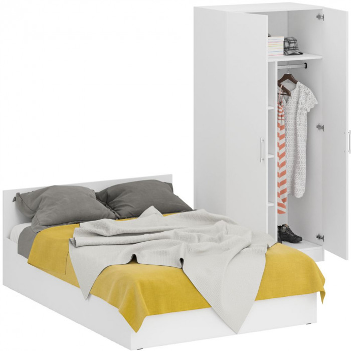 Кровать 1400 + Шкаф 2-х створчатый Стандарт, белый
