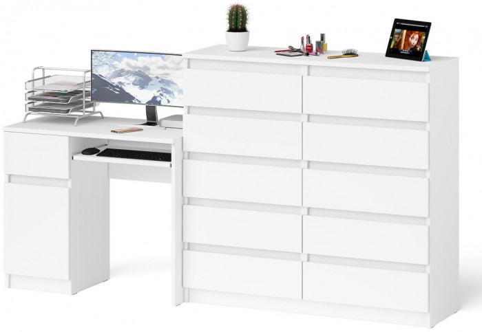 Мори компьютерный стол МС-1 левый + Комод МК1200.10, белый
