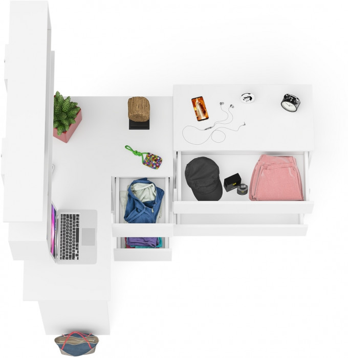 Мори компьютерный стол МС-16 правый + Комод МК800.4 + Полка 1200, белый