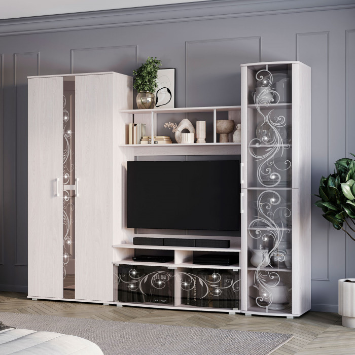 Гостиная "Флоренция" шкаф ясень белый