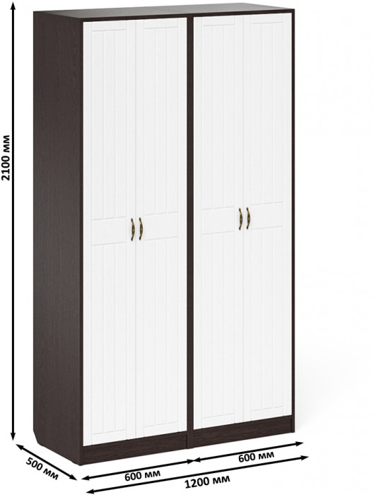 Прихожая П-6 Шкаф + Шкаф, цвет венге/фасады МДФ белое дерево фрезеровка прованс, ШхГхВ 120х50х210 см.