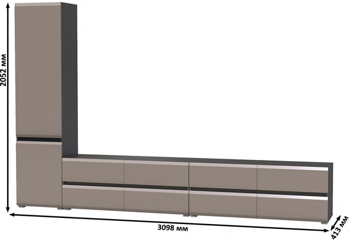 Сидней Комплектация № 127, цвет корпус: антрацит/фасады: МДФ веллюто капучино, ШхГхВ 309,8х41,3х205,2 см., универсальня сборка