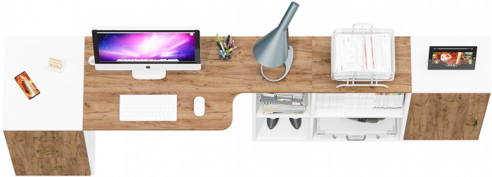 Лидер-8 Стол + Тумба МД 3.15 + Тумба МД 3.16, белый шагрень/крафт золото