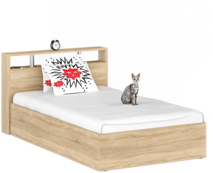 Камелия Кровать 1200, цвет дуб сонома, ШхГхВ 123,5х217х78,2 см., сп.м. 1200х2000 мм., без матраса, основание есть