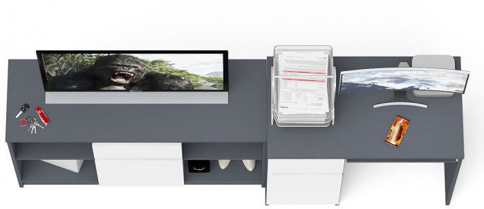 Мори Стол компьютерный МС-1 левый + Тумба МТВ1204.1, цвет графит/белый, ШхГхВ 210,4х50х76,6 см., выдвижной ящик слева, НЕ универсальная сборка