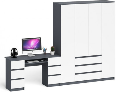 Мори Стол компьютерный МС-2 + Шкаф МШ1600.1, цвет графит/белый, ШхГхВ 295,8х50,4х209,6 см., универсальная сборка
