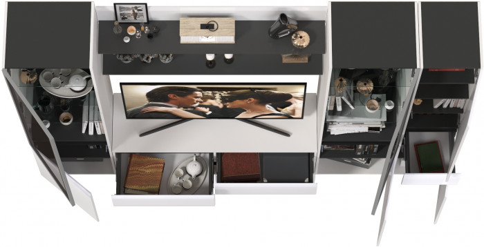 Сидней Комплектация № 062, корпус: белый/чёрный/фасады: МДФ белый глянец