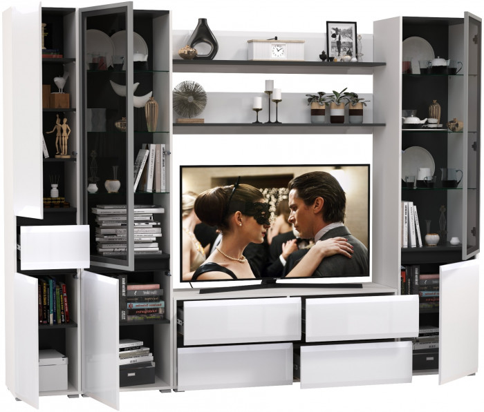 Сидней Комплектация № 062, корпус: белый/чёрный/фасады: МДФ белый глянец