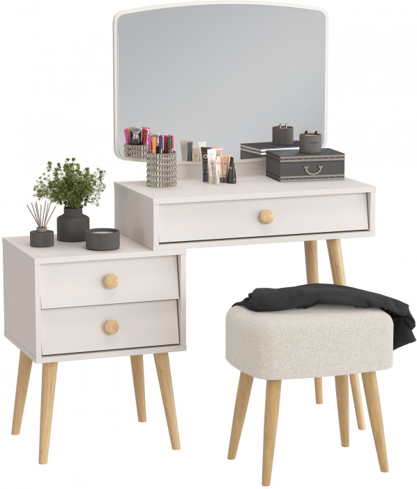 Афина Спальня 4-25901М1к.с. Трюмо + Банкетка 6-5135ТКШбеж Полли, кашемир серый/ткань бежевая