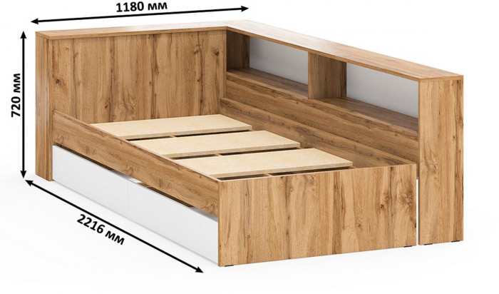 Ксения Кровать с ящиками 0900 + Стол косметический с подсветкой Сура, дуб вотан/белый