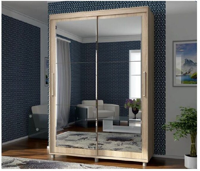 Шкаф-купе Комфорт 12 Прайм с прямыми зеркалами 1500 (Дуб Крафт белый)