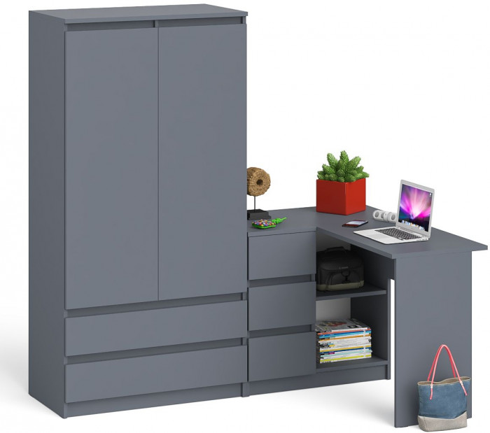 Мори компьютерный стол МС-16 левый + Шкаф МШ900.1, графит