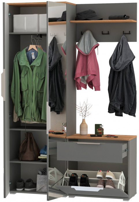 Октава Прихожая 10, серый графит/дуб крафт золотой/фасады МДФ серый графит