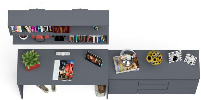 Мори Стол письменный МСП1200.1 + Комод МК1200.3 + Полка 1200, цвет графит, ШхГхВ 240,8х50х209,6 см., универсальная сборка