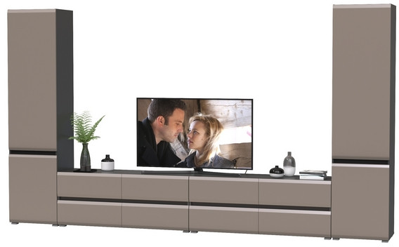 Сидней Комплектация № 128, цвет корпус: антрацит/фасады: МДФ веллюто капучино, ШхГхВ 359,8х41,3х205,2 см., универсальня сборка