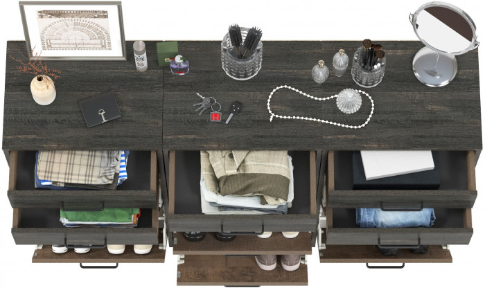 Трувор 13.241.06 Тумба для обуви 3 шт., цвет дуб гранж песочный/интра, ШхГхВ 150х37х106,9 см.