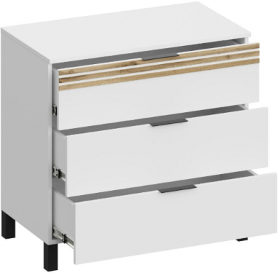 Комод 3 ящика КМ-4101, Белый/Профиль МДФ Дуб вотан