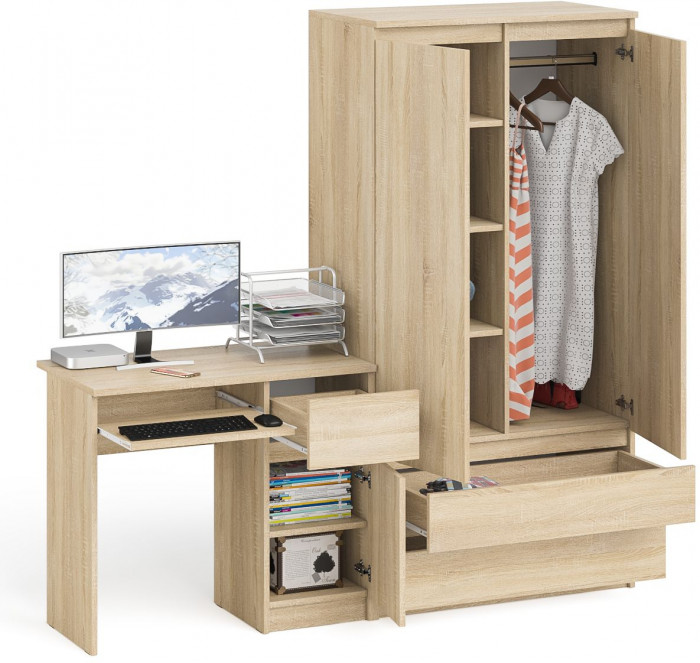 Мори компьютерный стол МС-1 правый + Шкаф МШ900.1, дуб сонома