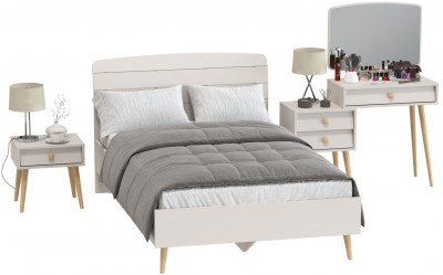 Афина Спальня Кровать 1200 + Трюмо + Тумба, цвет кашемир серый, ШхГхВ 123,6х210,2х95,7 + 105х38,6х129 + 45х37х45 см., 1200х2000 мм., б/м, осн. есть