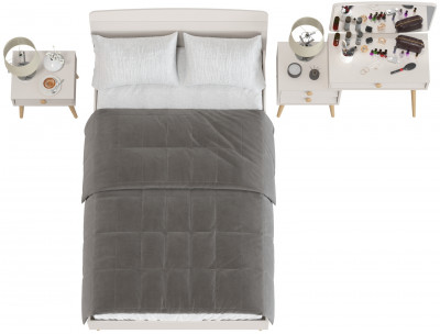 Афина Спальня Кровать 1200 + Трюмо + Тумба, цвет кашемир серый, ШхГхВ 123,6х210,2х95,7 + 105х38,6х129 + 45х37х45 см., 1200х2000 мм., б/м, осн. есть