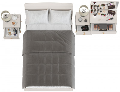 Афина Спальня Кровать 1200 + Трюмо + Тумба, цвет кашемир серый, ШхГхВ 123,6х210,2х95,7 + 105х38,6х129 + 45х37х45 см., 1200х2000 мм., б/м, осн. есть