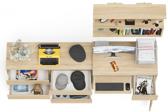 Мори Стол компьютерный МС-1 правый + Комод МК1200.6 + Полка 900, цвет дуб сонома, ШхГхВ 210,4х50х209,6 см., НЕ универсальная сборка