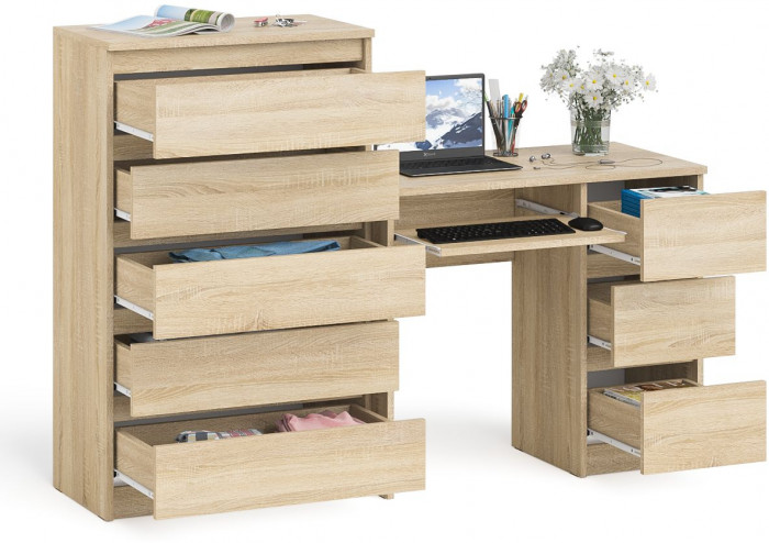 Мори Стол компьютерный МС-6 правый + Комод МК700.5, цвет дуб сонома, ШхГхВ 160,4х50х114 см., выдвижные ящики справа, НЕ универсальная сборка