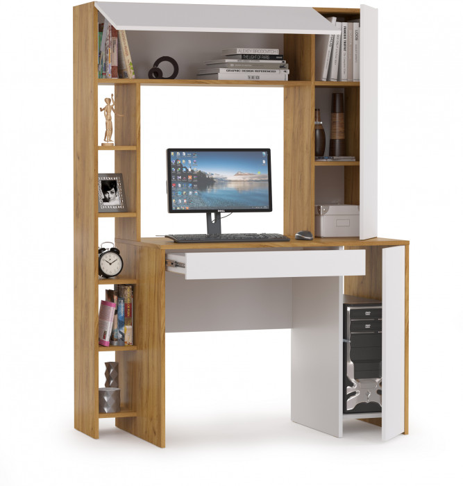 компьютерный стол Комфорт 12.71, дуб золотой/белый