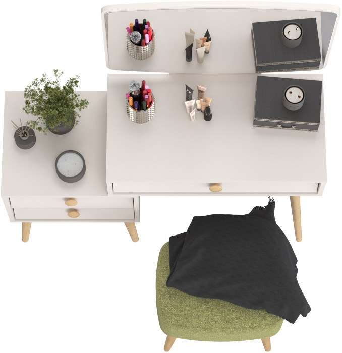 Афина Спальня 4-25901М1к.с. Трюмо + Банкетка 6-5135ТКШзел Полли, кашемир серый/ткань зелёная