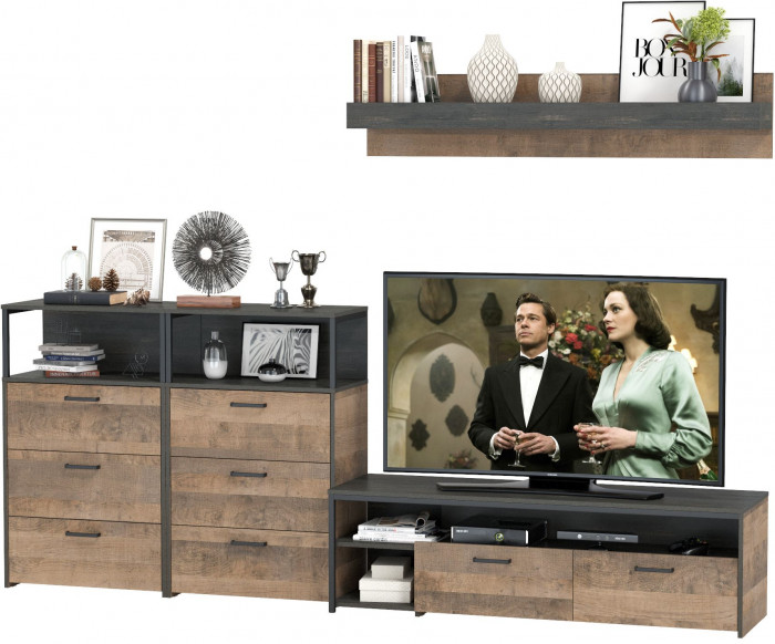 Трувор 13.70 Тумба под ТВ + 13.307.02 Комод + 13.307.02Комод + 15.60 Полка, дуб гранж песочный/интра