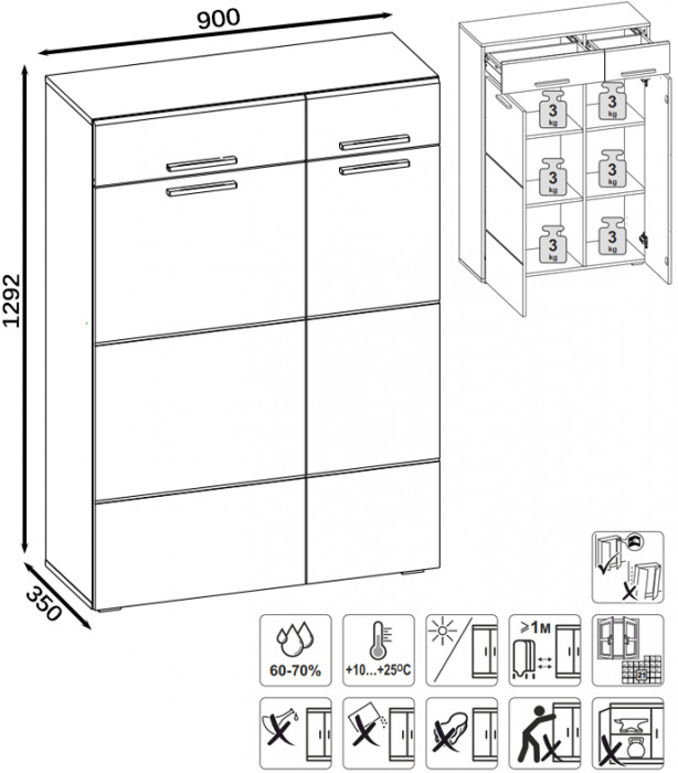 Лайн 13.121 Комод, дуб крафт серый/фасады МДФ белый глянец