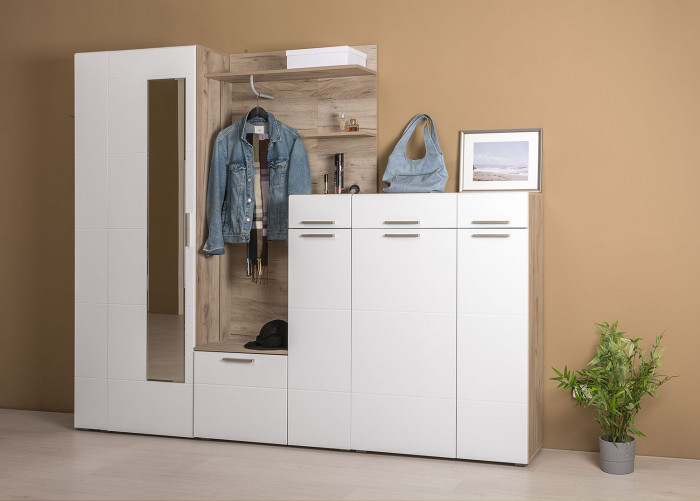 Лайн 13.121 Комод, дуб крафт серый/фасады МДФ белый глянец